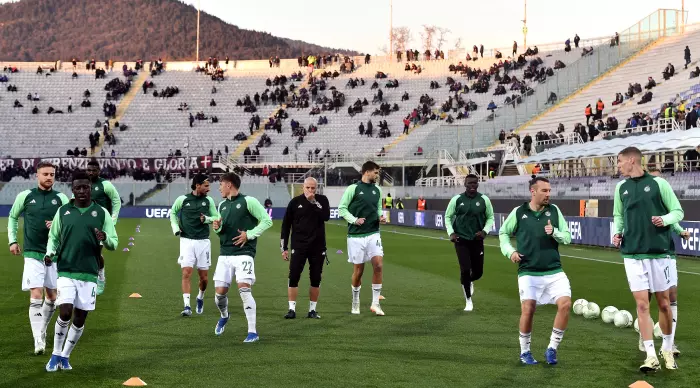 Maccabi Haifa players warming up (Reuters)