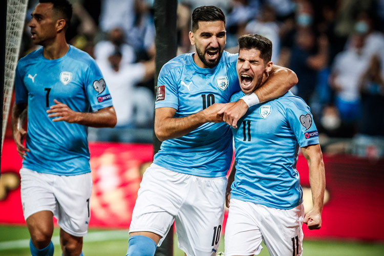 Manor Solomon and Moens Davor celebrate a goal against Austria (Photo: Israel Football Association)