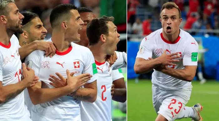 Shaqiri and Xhaka celebrate with "The double eagle" (Reuters)