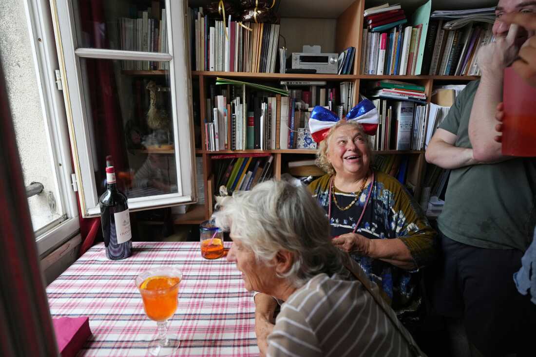 A general view inside an apartment as Parisians wait for Opening Ceremony festivities to reach them for the Paris 2024 Olympic Summer Games.