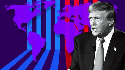 BBC Design image of Trump and a coloured map of the world