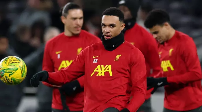 Trent is warming up. Banned after the bad game against United (Reuters)